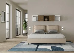 Lit coffre capitonné simili cuir gris tourterelle Antea 180x200