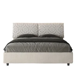 Lit coffre capitonné 160x200 Agata 1 tissu Mados blanc