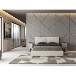 Lit coffre capitonné 160x200 Agata 1 tissu Mados blanc