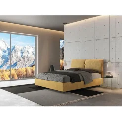Lit coffre capitonné 160x200 Aragona 3 tissu Mados jaune