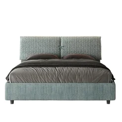 Lit coffre capitonné 160x210 Aragona 7 tissu Mados bleu clair