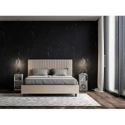 Lit coffre capitonné 160x210 Goya simili cuir gris tourterelle