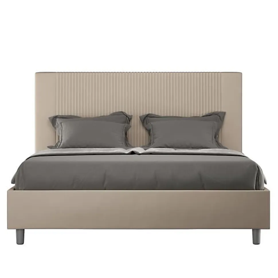 Lit coffre capitonné 160x210 Goya simili cuir gris tourterelle