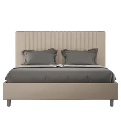 Lit coffre capitonné 160x210 Goya simili cuir gris tourterelle