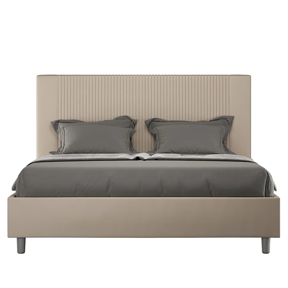 Lit coffre capitonné 160x210 Goya simili cuir gris tourterelle