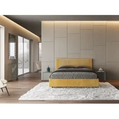 Lit coffre capitonné 160x200 Labirinto 06 tissu Rosal jaune