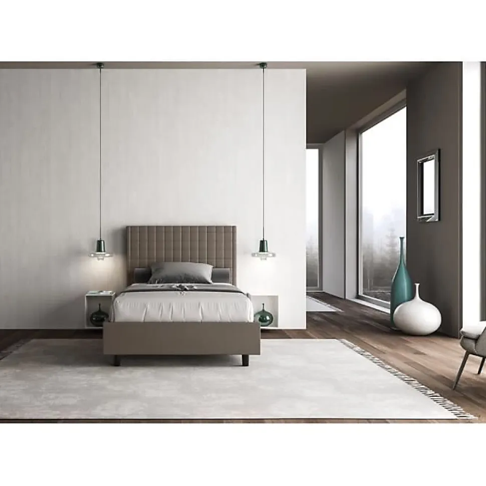 Lit coffre capitonné 120x200 Sunny simili cuir cappuccino