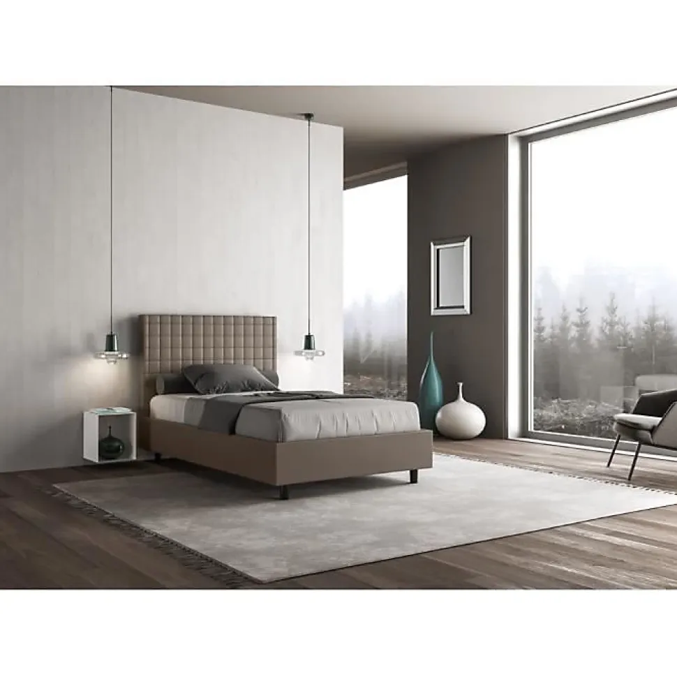 Lit coffre capitonné 120x200 Sunny simili cuir cappuccino