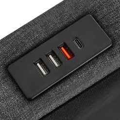 Lit coffre capitonné 90x200cm avec LED et ports de charge USB - tissu en Lin - tête de lit avec espace de rangement - Gris