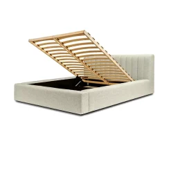 Lit coffre CERVIN Taupe sablé bouclé 180x200 cm Sommier relevable Design haut de gamme