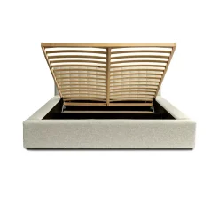 Lit coffre CERVIN Taupe sablé bouclé 180x200 cm Sommier relevable Design haut de gamme