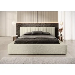 Lit coffre CERVIN Taupe sablé bouclé 180x200 cm Sommier relevable Design haut de gamme