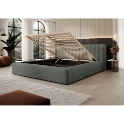 Lit coffre CERVIN Velours doux Sauge Nocturne 180x200 cm Sommier relevable Design élégant