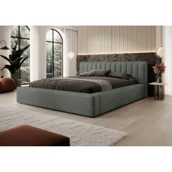 Lit coffre CERVIN Velours doux Sauge Nocturne 180x200 cm Sommier relevable Design élégant