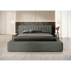Lit coffre CERVIN Velours doux Sauge Nocturne 180x200 cm Sommier relevable Design élégant