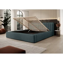 Lit coffre CERVIN Velours doux Nuit émeraude 140x200 cm Sommier relevable Design élégant