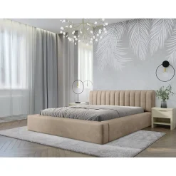 Lit coffre CERVIN Velours doux Nude Sablé 180x200 cm Sommier relevable Design élégant
