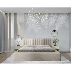 Lit coffre CERVIN Velours doux Lin naturel 180x200 cm Sommier relevable Design élégant