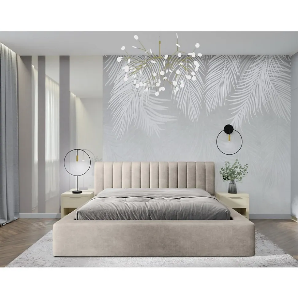 Lit coffre CERVIN Velours doux Lin naturel 180x200 cm Sommier relevable Design élégant