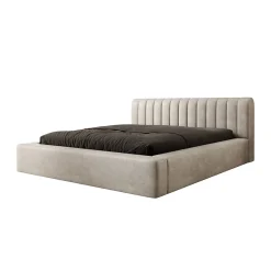 Lit coffre CERVIN Velours doux Lin naturel 180x200 cm Sommier relevable Design élégant