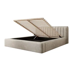 Lit coffre CERVIN Velours doux Lin naturel 180x200 cm Sommier relevable Design élégant