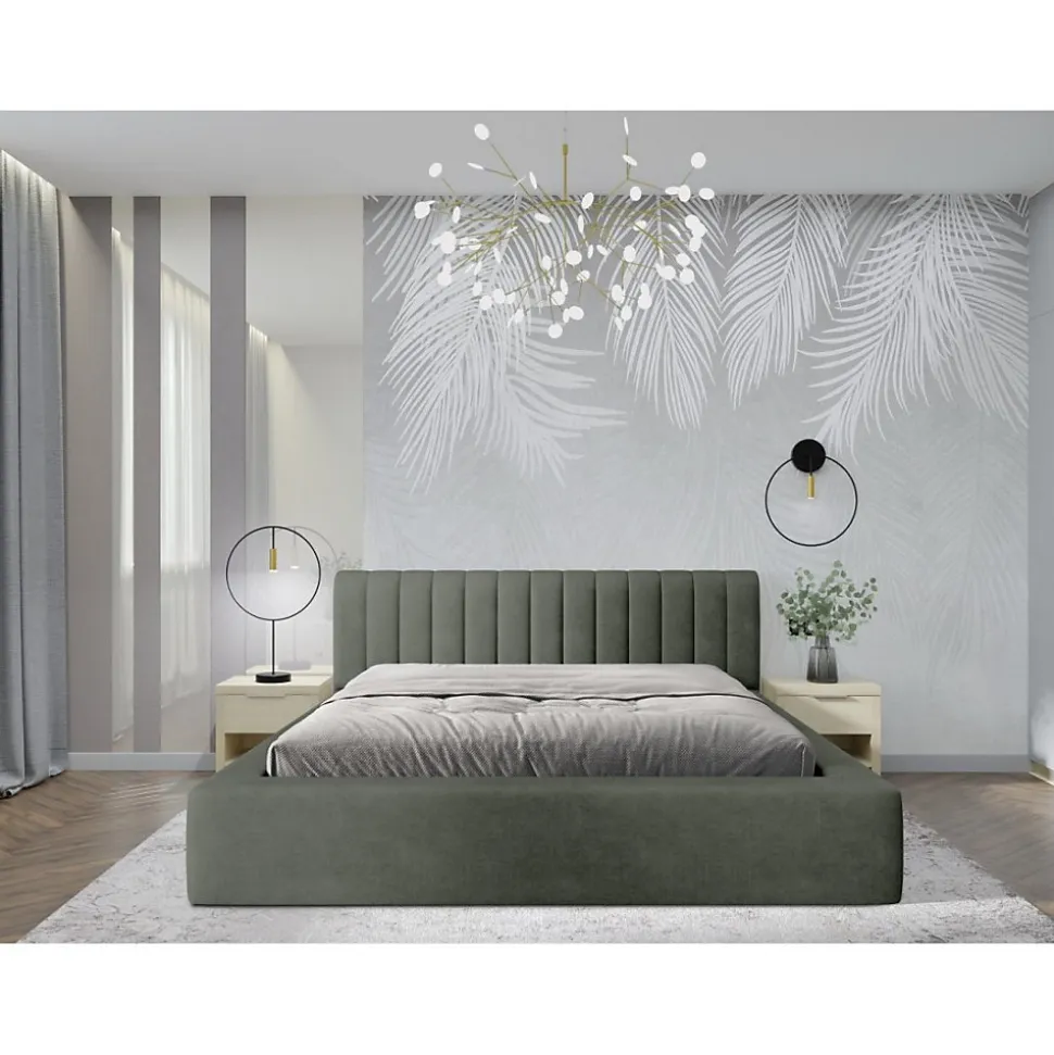 Lit coffre CERVIN Velours doux Sauge Nocturne 140x200 cm Sommier relevable Design élégant