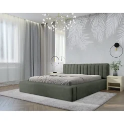 Lit coffre CERVIN Velours doux Sauge Nocturne 140x200 cm Sommier relevable Design élégant