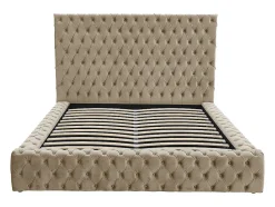 Lit coffre chesterfield 160 x 200 cm - Velours - Taupe + Matelas - DULENI