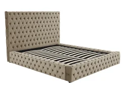 Lit coffre chesterfield 160 x 200 cm - Velours - Taupe + Matelas - DULENI