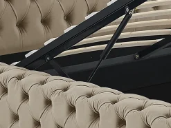 Lit coffre chesterfield 160 x 200 cm - Velours - Taupe + Matelas - DULENI