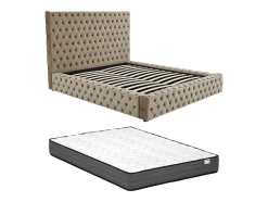 Lit coffre chesterfield 160 x 200 cm - Velours - Taupe + Matelas - DULENI