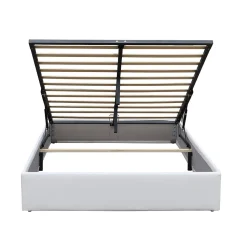 Lit coffre dehoussable blanc - 120x200 cm - montage rapide - 12 lattes - - espace de rangement - tendance et pratique