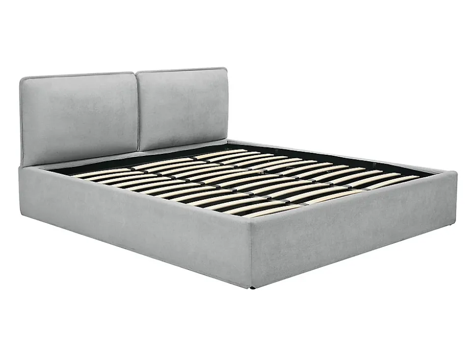 Lit coffre déhoussable 180 x 200 cm - Tissu - Gris clair + Matelas - TENESE
