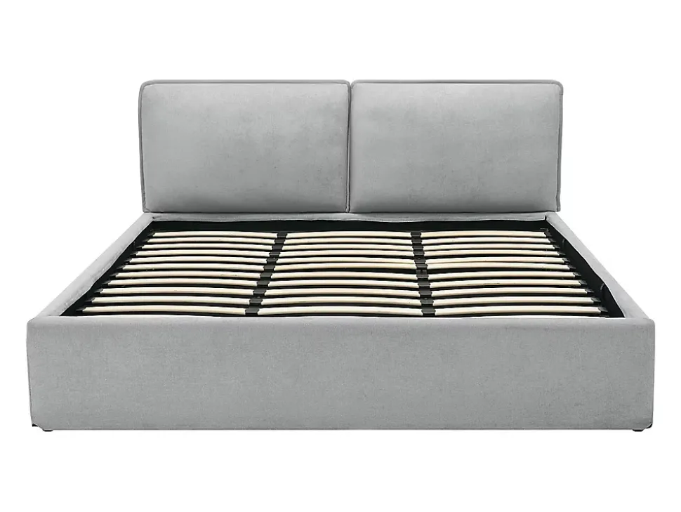 Lit coffre déhoussable 180 x 200 cm - Tissu - Gris clair + Matelas - TENESE