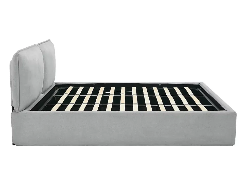 Lit coffre déhoussable 180 x 200 cm - Tissu - Gris clair + Matelas - TENESE