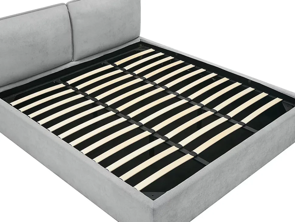 Lit coffre déhoussable 180 x 200 cm - Tissu - Gris clair + Matelas - TENESE