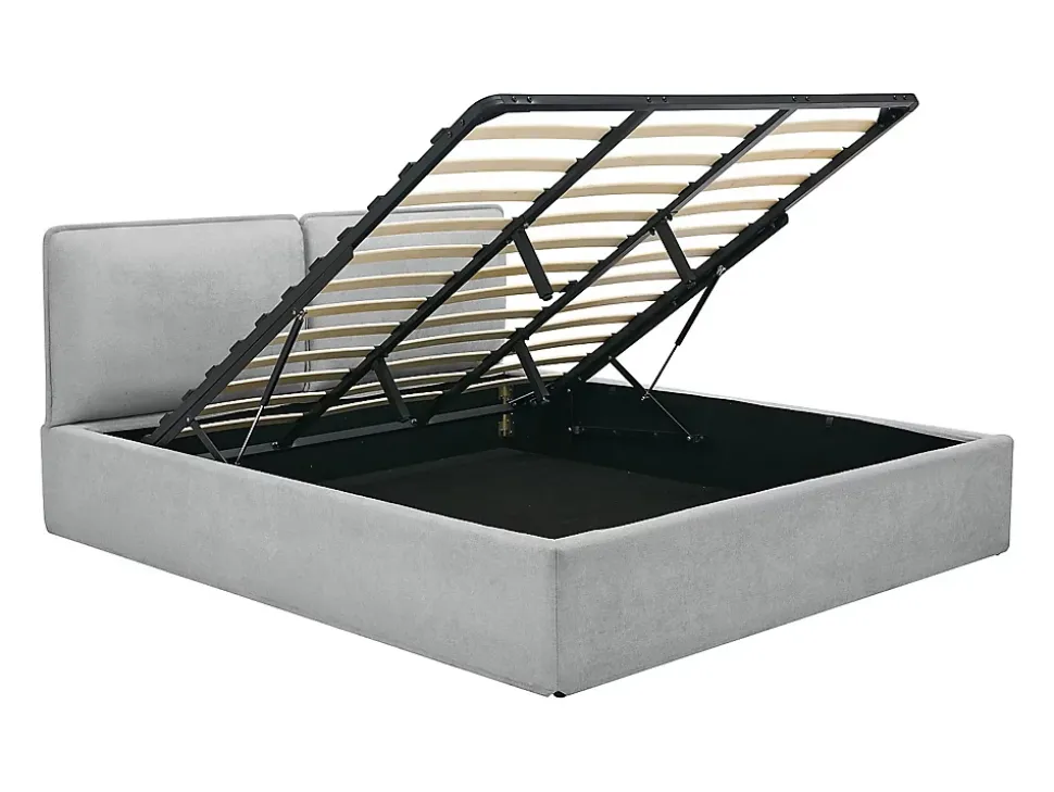 Lit coffre déhoussable 180 x 200 cm - Tissu - Gris clair + Matelas - TENESE