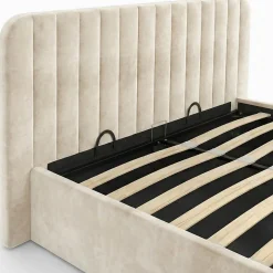 Lit coffre double ALBA avec tête de lit et sommier 140 x 190 cm velours beige