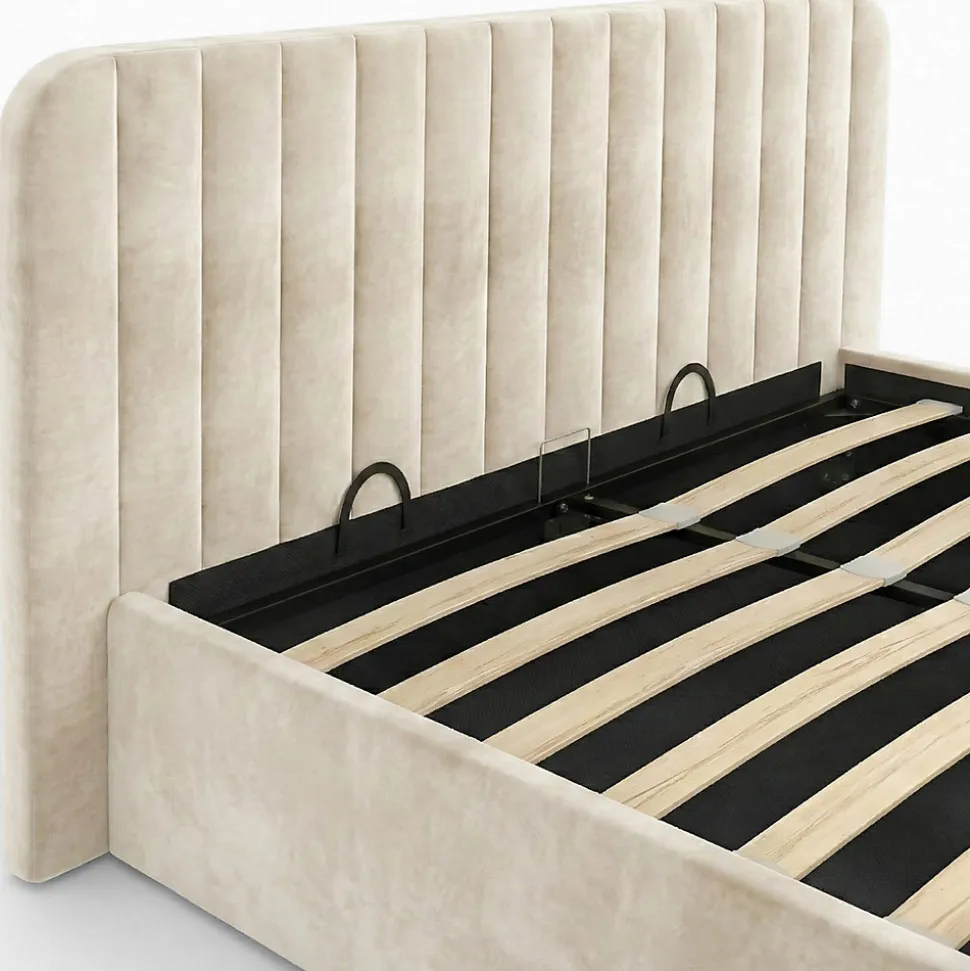 Lit coffre double ALBA avec tête de lit et sommier 140 x 190 cm velours beige