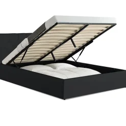 Lit coffre double AUSTIN avec tête de lit et sommier 140 x 190 cm PVC noir