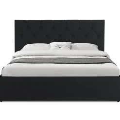 Lit coffre double AUSTIN avec tête de lit et sommier 140 x 190 cm PVC noir