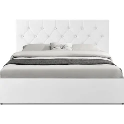 Lit coffre double AUSTIN avec tête de lit et sommier 140 x 190 cm PVC blanc