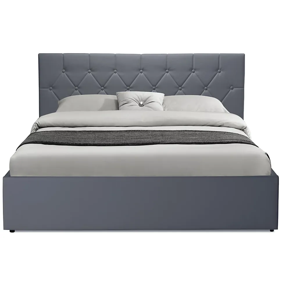 Lit coffre double AUSTIN avec tête de lit et sommier 160 x 200 cm PVC gris