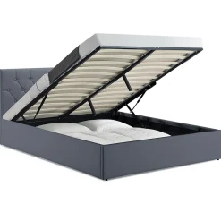 Lit coffre double AUSTIN avec tête de lit et sommier 160 x 200 cm PVC gris