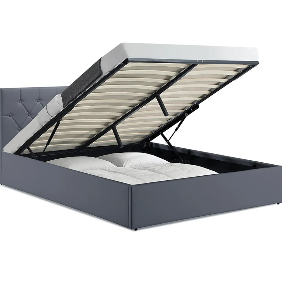 Lit coffre double AUSTIN avec tête de lit et sommier 160 x 200 cm PVC gris