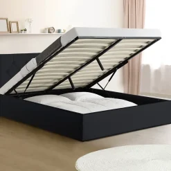 Lit coffre double AUSTIN avec tête de lit et sommier 160 x 200 cm PVC noir