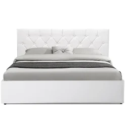 Lit coffre double AUSTIN avec tête de lit et sommier 160 x 200 cm PVC blanc