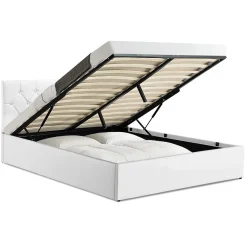 Lit coffre double AUSTIN avec tête de lit et sommier 160 x 200 cm PVC blanc
