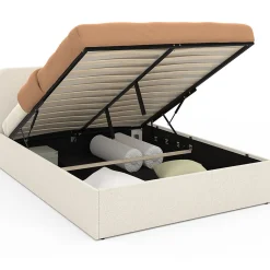 Lit coffre double BRADFORD avec tête de lit et sommier 140 x 190 cm tissu bouclette