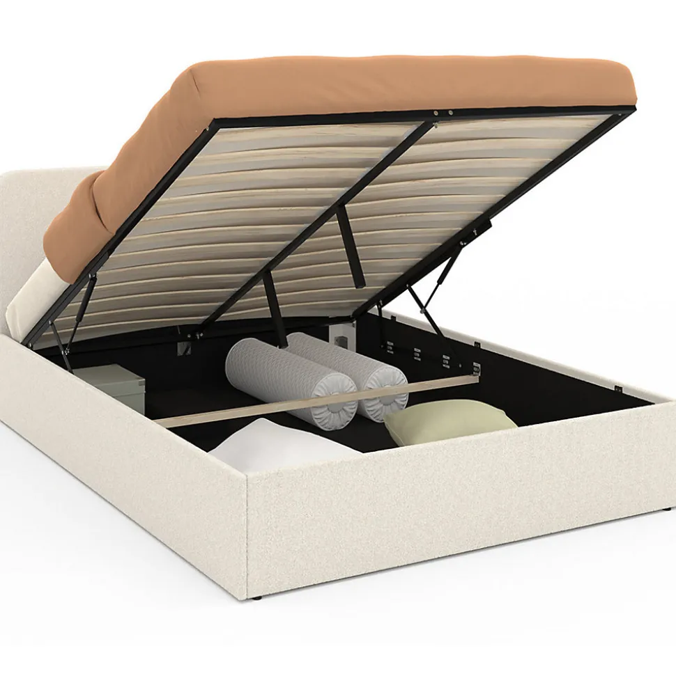 Lit coffre double BRADFORD avec tête de lit et sommier 140 x 190 cm tissu bouclette